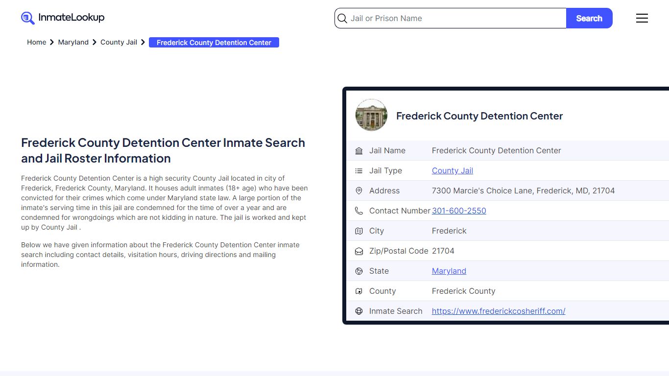 Frederick County Detention Center Inmate Search, Jail ... - Inmate Lookup