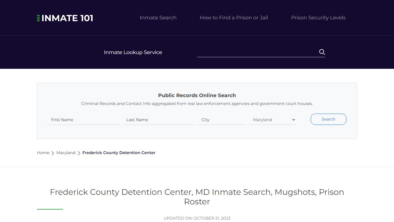 Frederick County Detention Center, MD Inmate Search, Mugshots, Prison ...